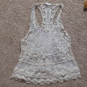 Umgee Mesh And Crocet Tank Top- Cream Size Small/medium